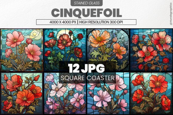 Cinquefoil Stained Glass Square Coaster Graphic Crafts By Hurairagraphics