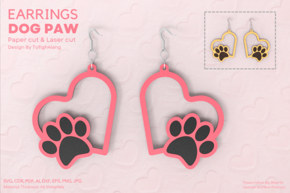 Heart Paw Dog Earrings | Laser | Paper Grafik 3D SVG Von tofigh4lang