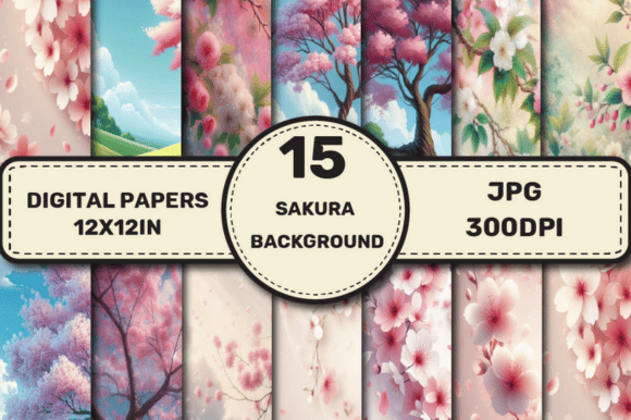 Sakura Background Digital Papers Graphic AI Patterns By ElksArtStudio