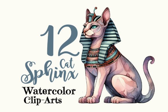 Watercolor Cat Sphinx Cliparts Graphic AI Graphics By Monsoon Publishing