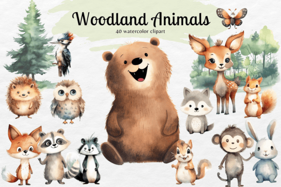 Woodland Animals Clipart Watercolor Grafik Druckbare Illustrationen Von Y watercolor Studio