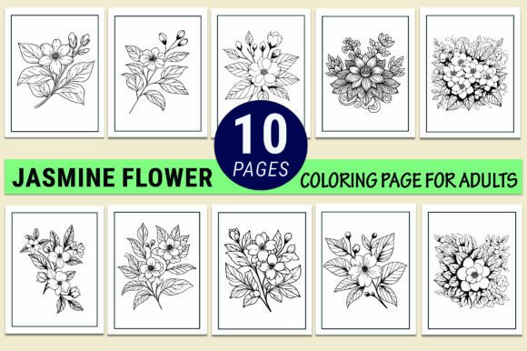 Jasmine Flower Coloring Pages for Adults Graphic Coloring Pages & Books Adults By GraphicArt