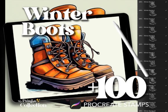 100+ Procreate Winter Boots Stamps Graphic Brushes By myprintscollection