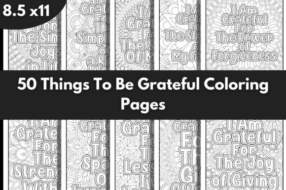 50 Things to Be Grateful Coloring Pages Graphic KDP Interiors By Salah Eddine