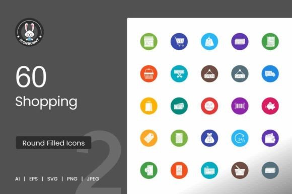 60 Shopping Flat Round Icons Graphic Icons By IconBunny