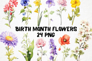 Birth Month Flower Clipart Bundle Gráfico Ilustraciones Imprimibles Por MokoDE 1