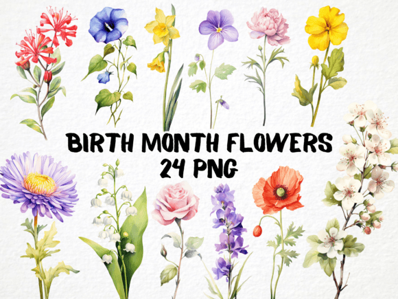 Birth Month Flower Clipart Bundle Gráfico Ilustraciones Imprimibles Por MokoDE