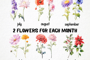 Birth Month Flower Clipart Bundle Gráfico Ilustraciones Imprimibles Por MokoDE 2