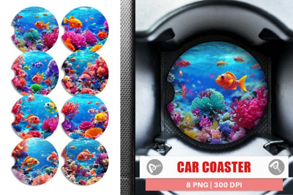 Car Coaster Fish Swim Tropical Ocean Graphic Crafts By Artnoy