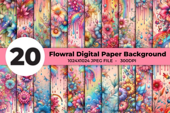 Flower Digital Paper Background Illustration Illustrations Imprimables Par sagorarts