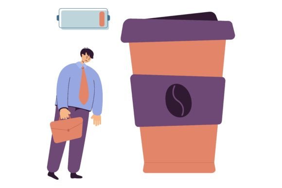 Office Worker Suffering from Caffeine Ad Illustration Illustrations Imprimables Par pch.vector