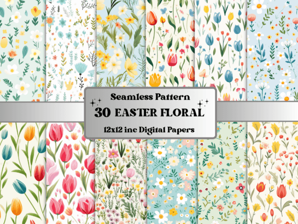 Seamless Easter Floral Pattern Paper Gráfico Padrões de Papel Por giraffecreativestudio