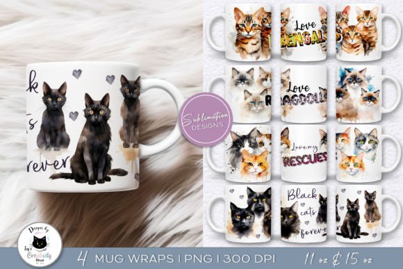 Watercolor Cat Mug Wraps | Cat Lover PNG Graphic Crafts By Ivy’s Creativity House