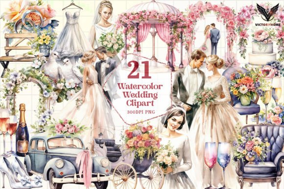 Watercolor Wedding Clipart PNG Graphics Illustration Illustrations Imprimables Par VictoryHome
