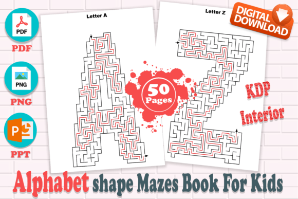 ABC Alphabet Maze for Kids with Solution Gráfico Páginas y libros de colorear para niños Por iDaKDPInterior