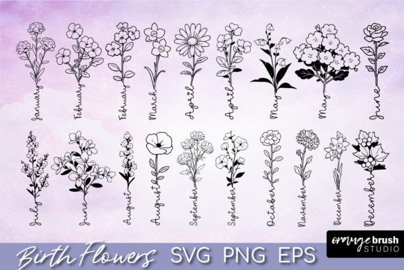 Birth Month Flowers SVG Bundle Grafika Ilustracje do Druku Przez Orange Brush Studio