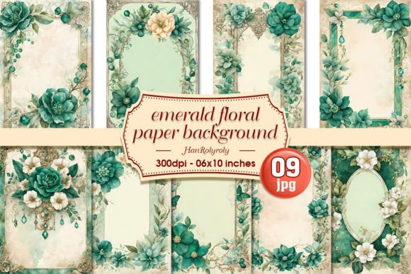 Emerald Floral Paper Background Graphic Illustrations By Han Rolyroly