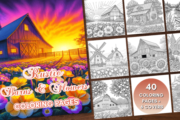 Rustic Barns & Flowers Coloring Pages Graphic Coloring Pages & Books By Artistic Wisdom