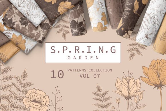 Spring Garden Pattern Collection Vol 07 Gráfico Patrones de Papel Por DrawStudio1988