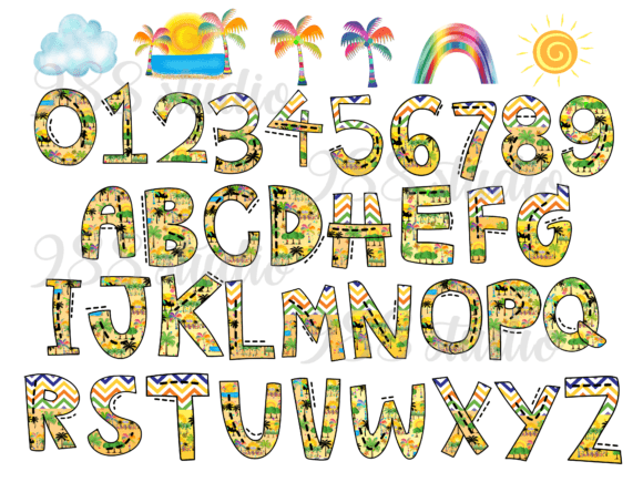 Summer Fonts Clip Art, Tree Png, Beach Graphic Illustrations By 988 studio Jay