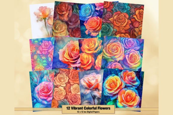Vibrant Colorful Flowers Digital Papers Grafik Hintegründe Von artisticwayco