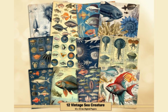 Vintage Sea Creatures Digital Papers Graphic Backgrounds By artisticwayco