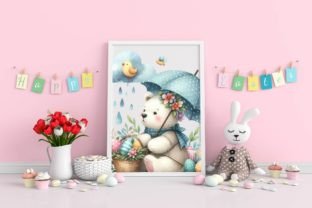 Watercolor Easter Teddy Bear Clipart Gráfico Ilustrações para Impressão Por Dreamshop 4
