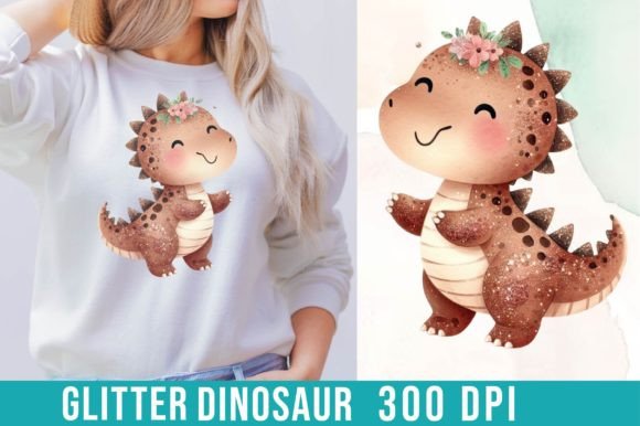 Watercolor Glitter Dinosaur Sublimation Graphic Illustrations By Dreamshop