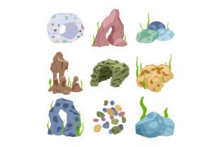 Aquarium Stone Set Cartoon Vector Illust Gráfico Ilustraciones Imprimibles Por pikepicture
