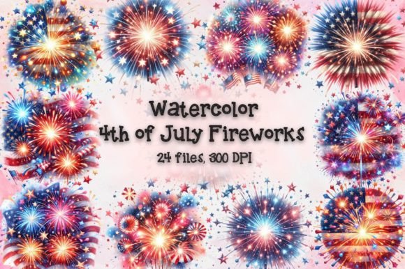 4th of July Fireworks Clipart Gráfico Ilustraciones Imprimibles Por Dreamshop