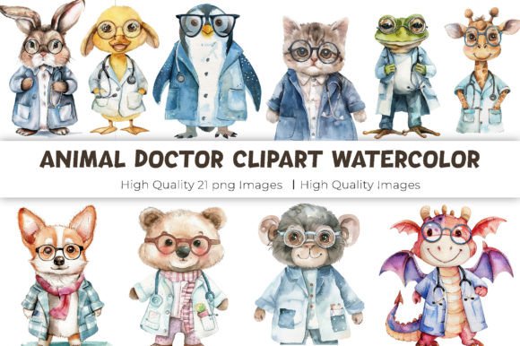 Animal Doctor Clipart Watercolor Bundle Illustration Illustrations Imprimables Par mirazooze