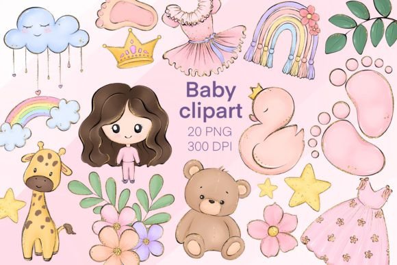 Baby Girl Png Clipart Set Gráfico Ilustraciones Imprimibles Por KoksDesign