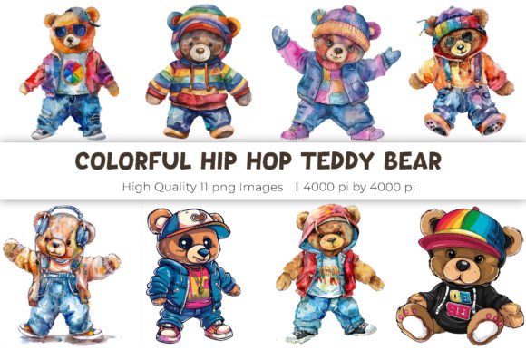 Colorful Hip Hop Teddy Bear Clipart Illustration Illustrations Imprimables Par mirazooze