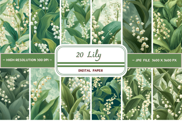 Lily of the Valley Digital Paper Graphic AI Patterns By Skye Design