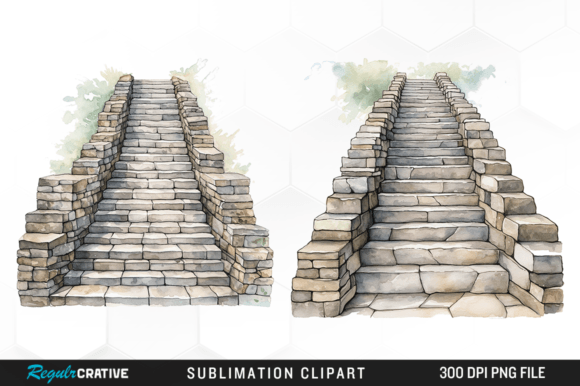 Watercolor Stone Stairs Clipart Design Graphic Illustrations By Regulrcrative
