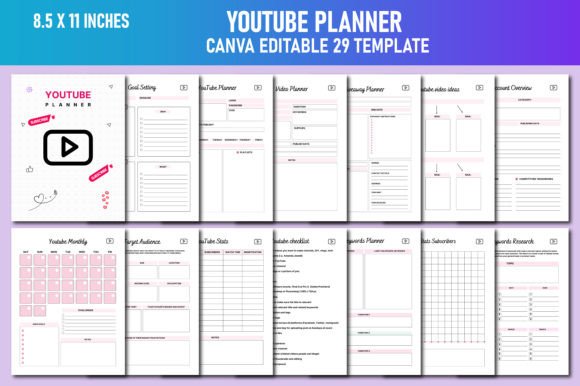 Youtube Planner Canva KDP Graphic KDP Interiors By Lavlu Creative Zone