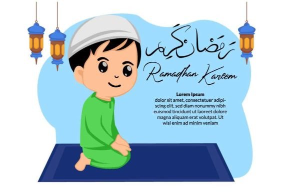 Cute Muslim Kid Praying in Ramadan Month Graphic Illustrations By enway