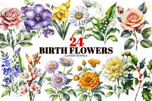 Birth Month Flower Clipart Bundle Afbeelding Afdrukbare Illustraties Door Summer Digital Design 1