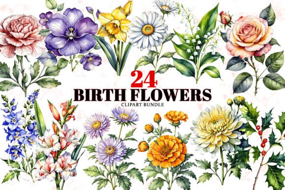 Birth Month Flower Clipart Bundle Grafica Illustrazioni Stampabili Di Summer Digital Design