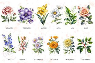 Birth Month Flower Clipart Bundle Afbeelding Afdrukbare Illustraties Door Summer Digital Design 2