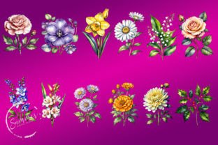 Birth Month Flower Clipart Bundle Afbeelding Afdrukbare Illustraties Door Summer Digital Design 4