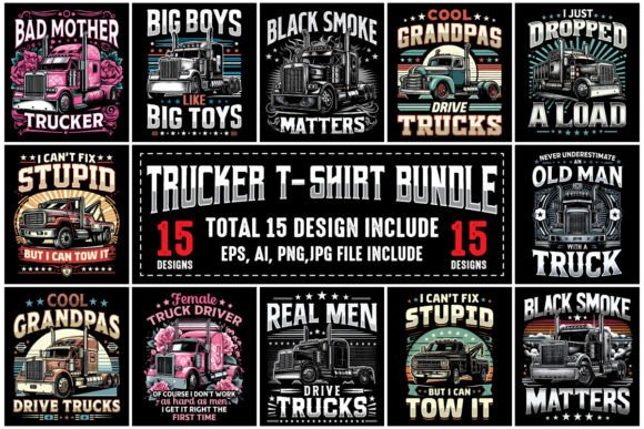 Cool Trucker T-Shirt Design Bundle Gráfico Plantillas de Impresión Por MI Craft shop
