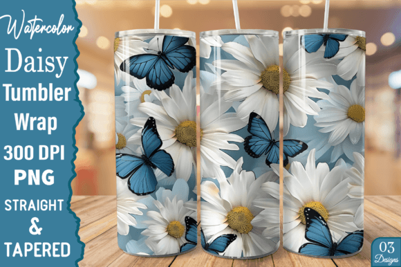 Daisy Flower & Butterfly Tumbler Wrap Graphic Crafts By Danishgraphics