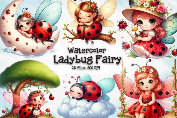 Ladybug Fairy Clipart Bundle Grafika Ilustracje do Druku Przez Dreamshop