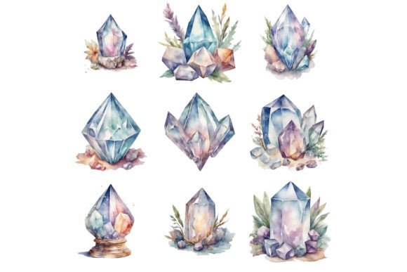 Magic Healing Crystal Watercolor Gem PNG Graphic AI Illustrations By Beyond The Bird