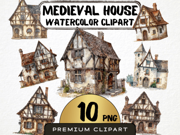 Medieval House Clipart Bundle 10 PNG Illustration Illustrations Imprimables Par MokoDE
