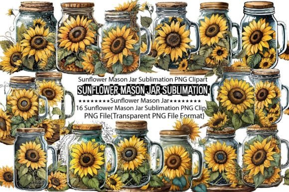Sunflower Mason Jar Sublimation Bundle Grafik Druck-Vorlagen Von PrintExpert