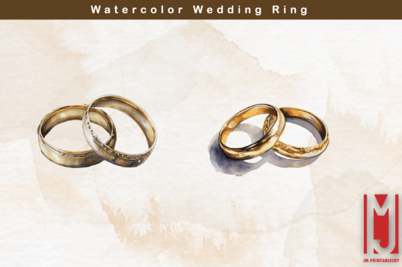 Watercolor Wedding Ring Gráfico Ilustrações para Impressão Por JM Printablesby