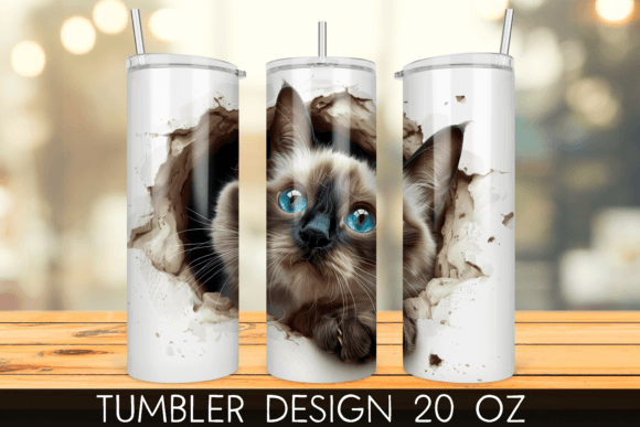 3D Kitten in a Wall Hole Tumbler Wrap Grafica Modelli di Stampa Di mragjaza