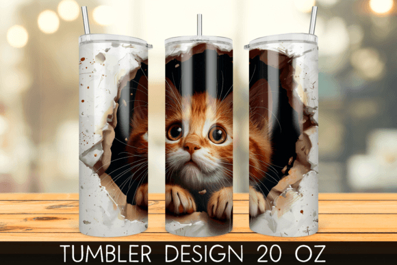 3D Kitten in a Wall Hole Tumbler Wrap Grafica Modelli di Stampa Di mragjaza